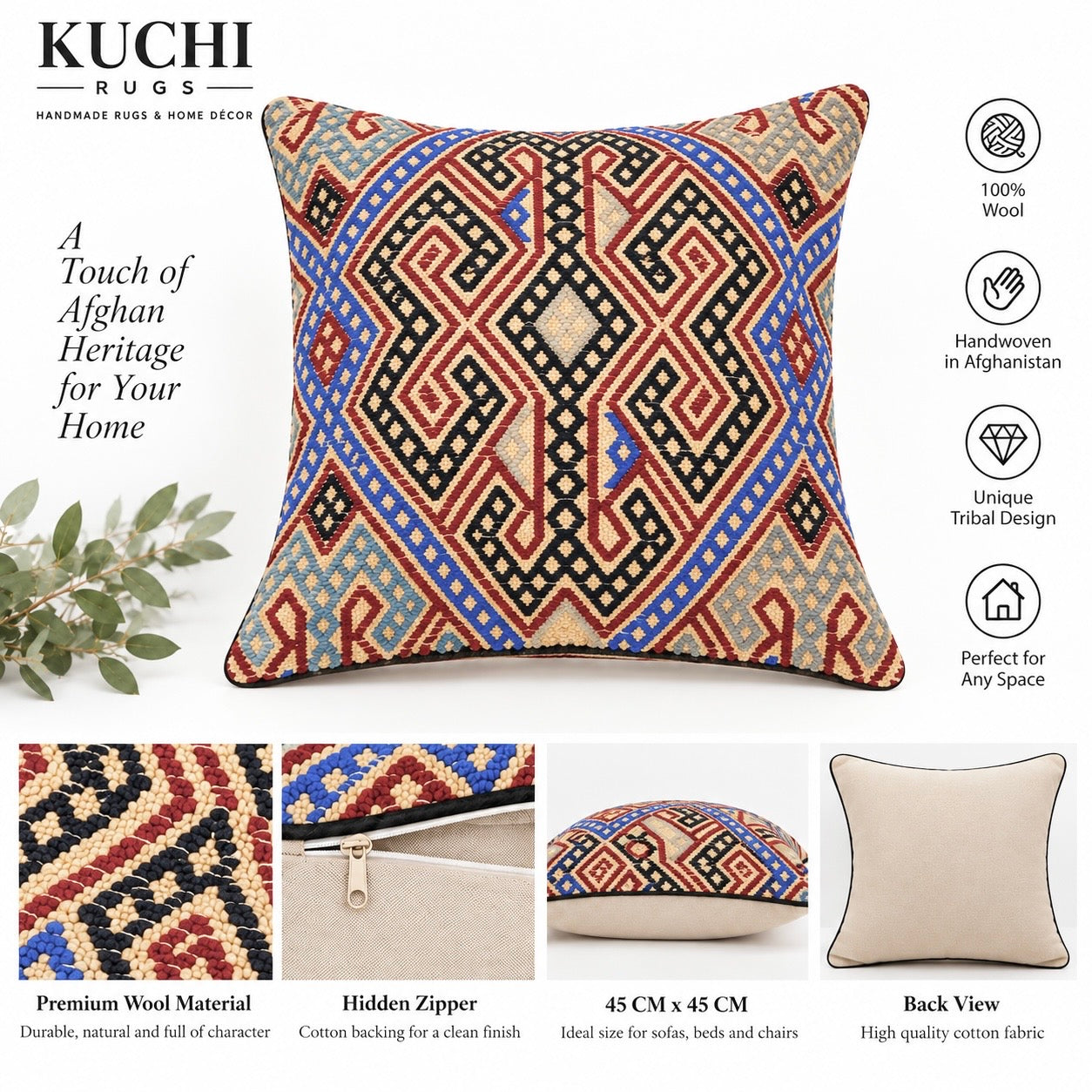 Handmade Kuchi Design Design Cushion 45 cm x 45 cm AF#131