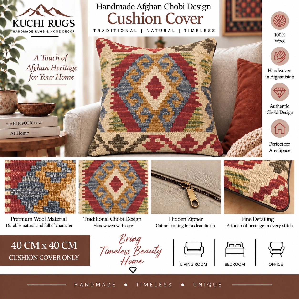 Handmade Chobi Cushion Cover 40 CM X 40 CM  AF#611