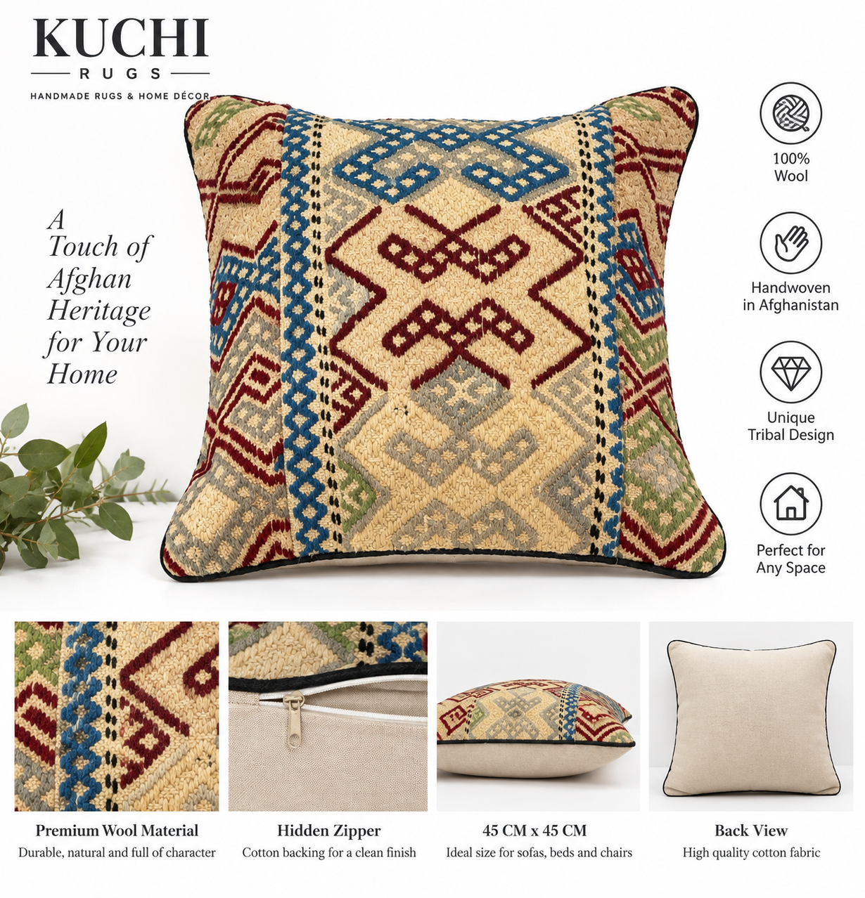 Handmade Kuchi Design Cushion Cover 45cm X 45cm AF#106