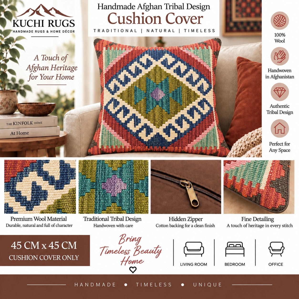 Handmade Chobi Cushion Cover 45 CM X 45 CM  AF#495