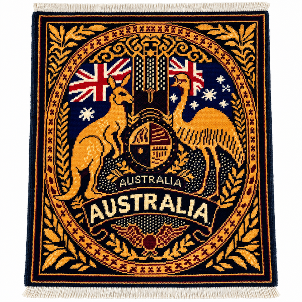 Handmade Australian Coat of Arms Pictorial Rug – Exclusive Kuchi Rugs Design 70 CM x 62 CM
