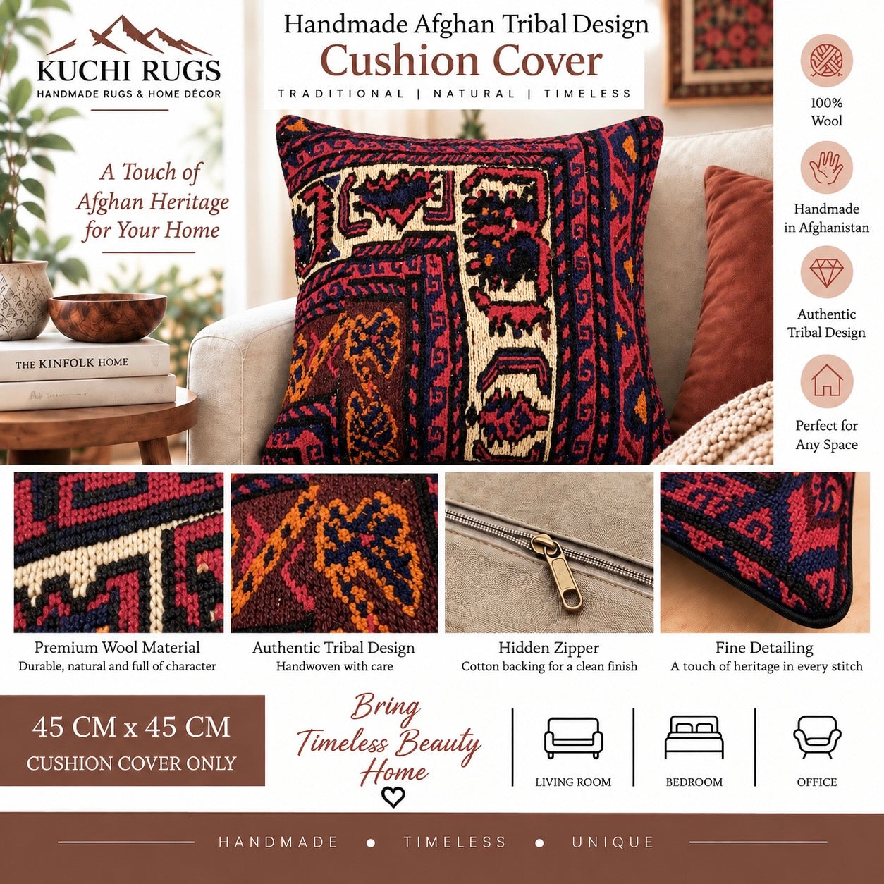 Handmade Kuchi Design Cushion Cover 45 CM X 45 CM AF#645