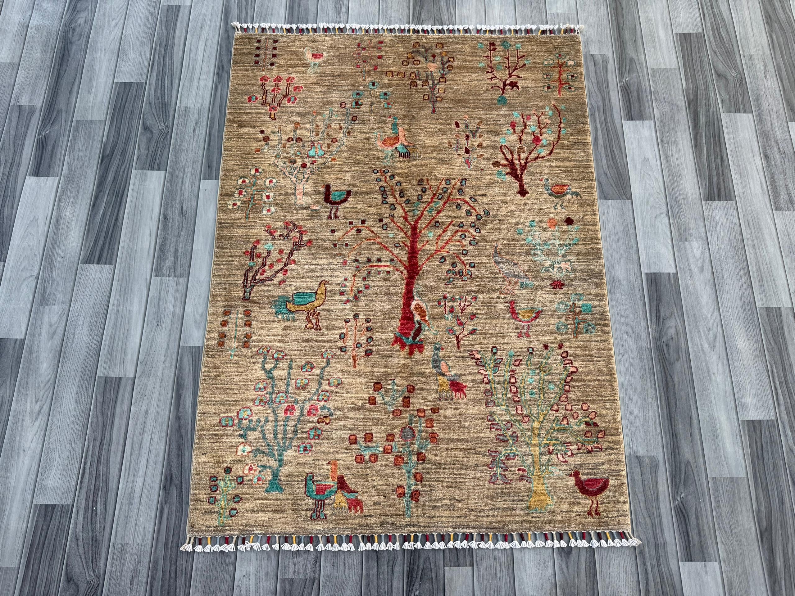Handmade Chobi Pictorial Wool Rug 145 CM x 106 CM  SS#1402