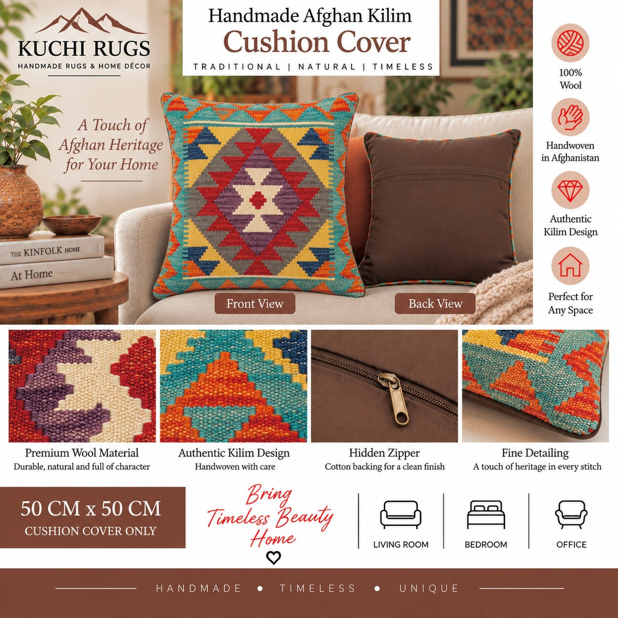 Handmade Chobi Cushion Cover 50 CM X 50 CM  AF#448