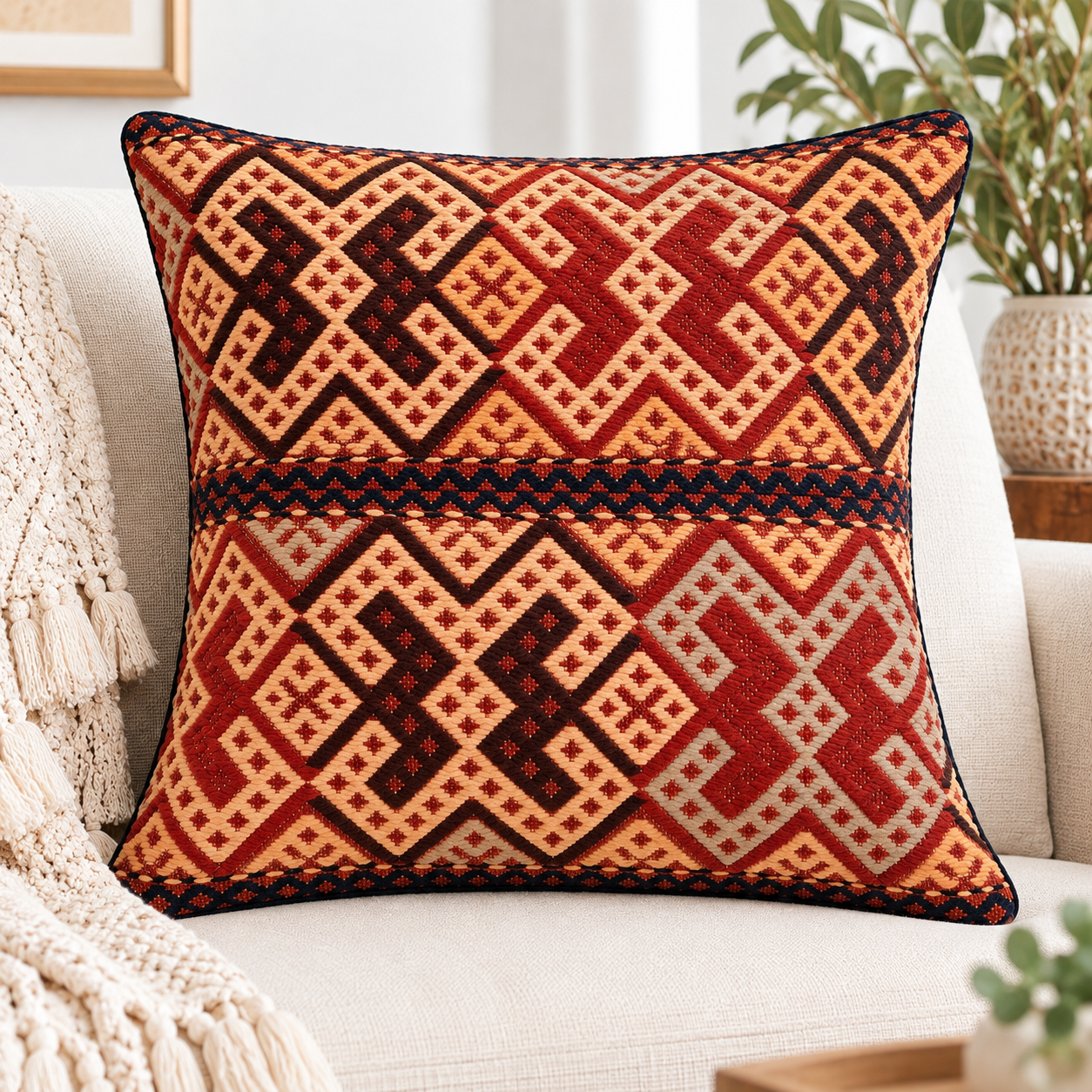 Handmade Kuchi Design Cushion Cover 45cm X 45cm AF#77