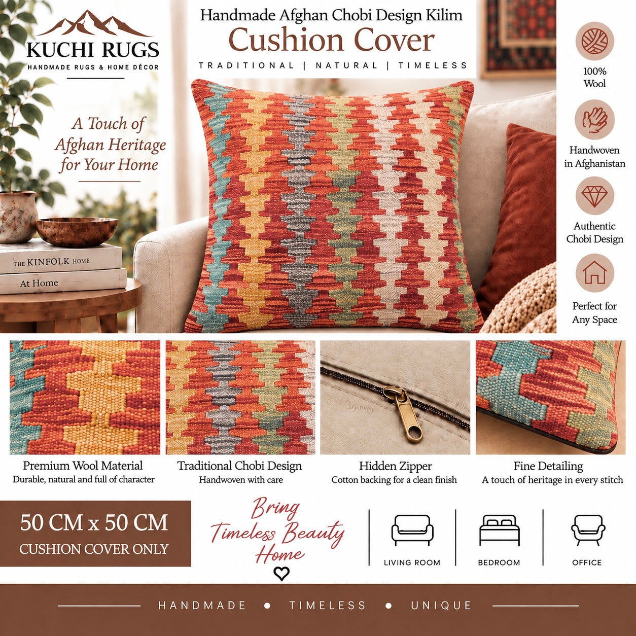 Handmade Chobi Cushion Cover 50 CM X 50 CM  AF#699