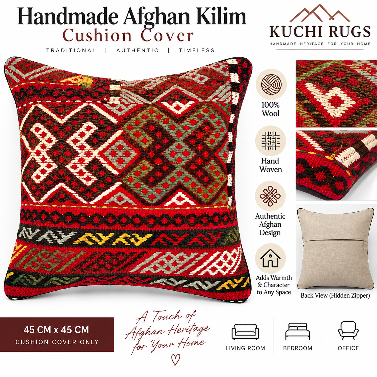Handmade Kuchi Design Cushion Cover 45cm X 45cm AF#86