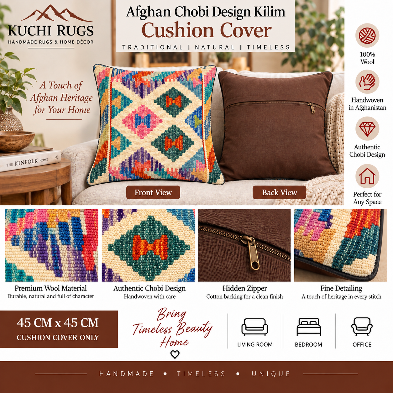 Handmade Chobi Cushion Cover 45 CM X 45 CM  AF#325