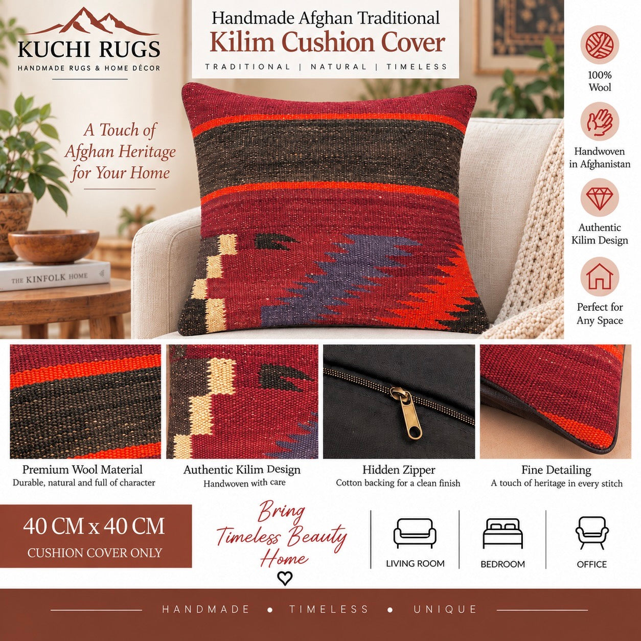 Handmade Traditional Cushion Cover 40cm x 40cm AF# 421