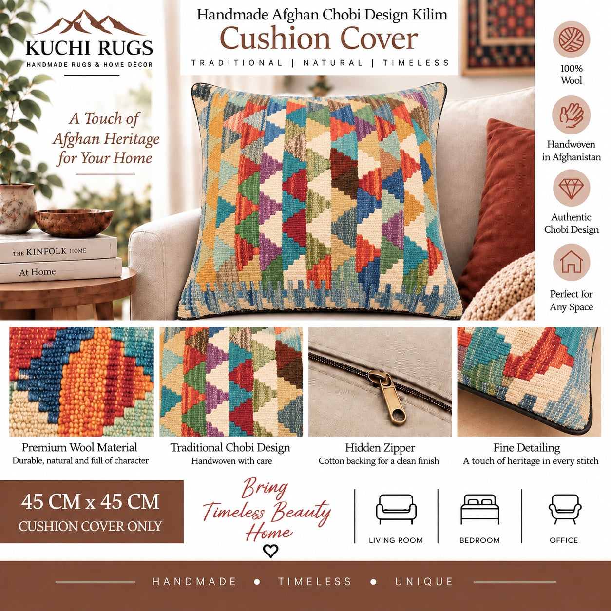 Handmade Chobi Cushion Cover 45 CM X 45 CM  AF#679
