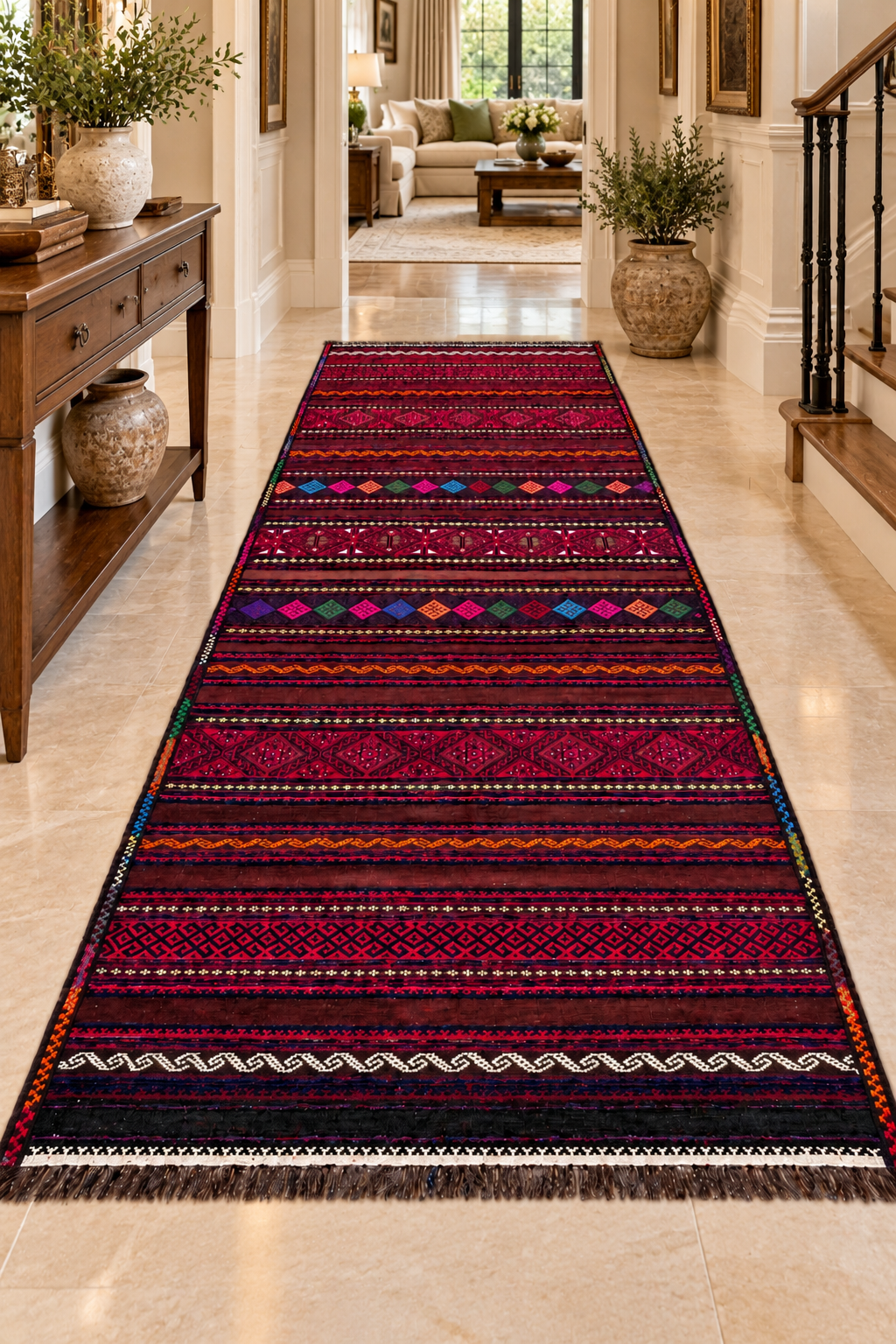 Handmade Afghan Traditional Kilim Hallway Runner Rug, 370 CM x 162 CM