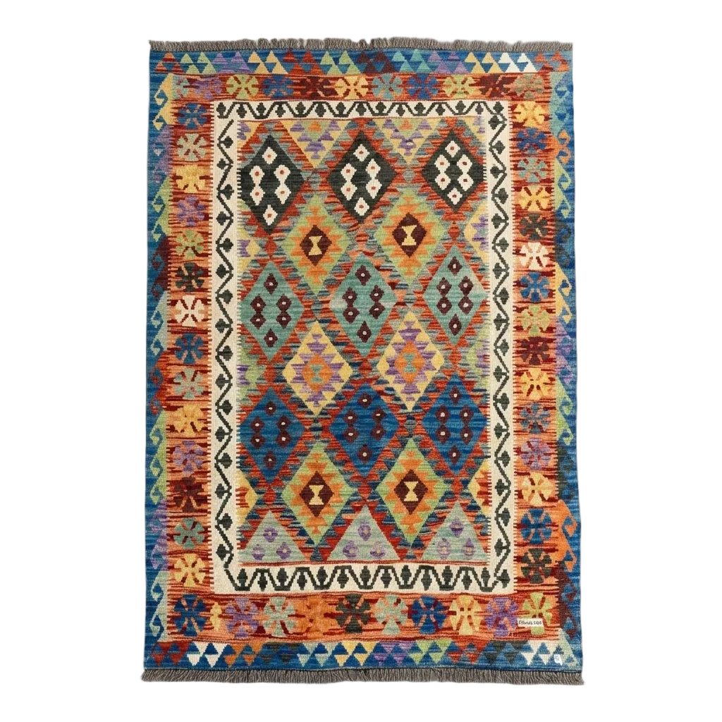 Handmade Afghan Chobi Kilim Rug 202x154 cm KAS#754