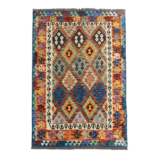 Handmade Afghan Chobi Kilim Rug 202x154 cm KAS#754