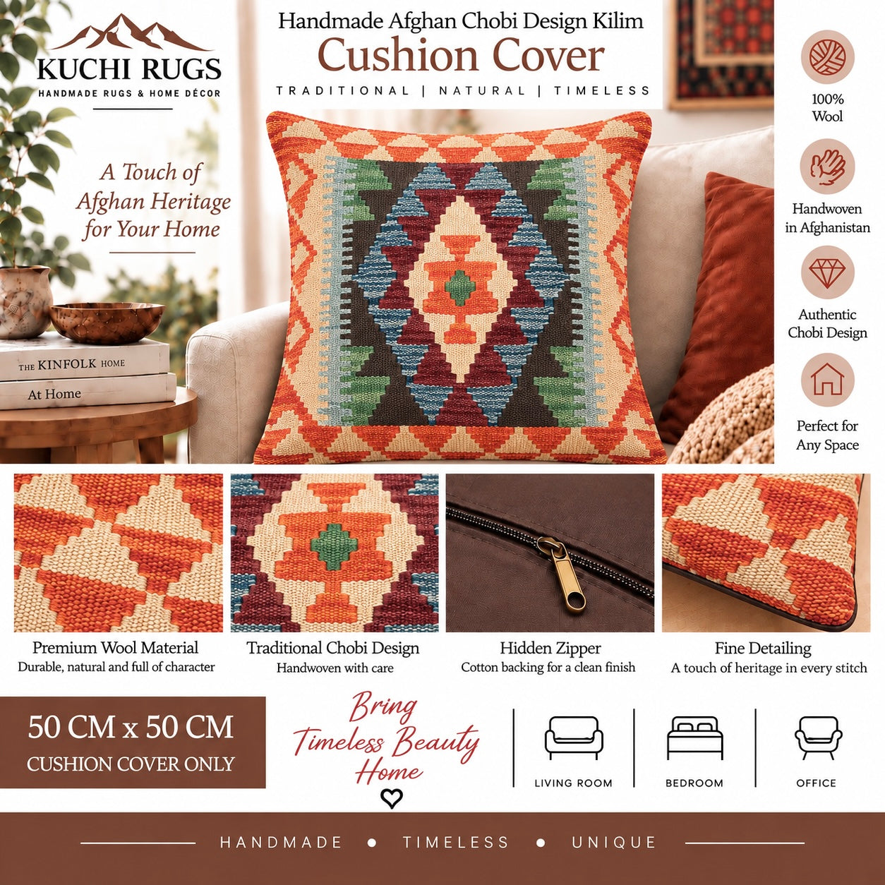 Handmade Chobi Cushion Cover 50 CM X 50 CM  AF#719