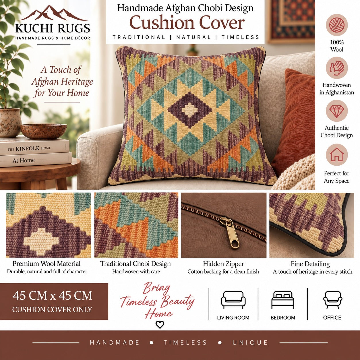 Handmade Chobi Cushion Cover 45 CM X 45 CM  AF#472