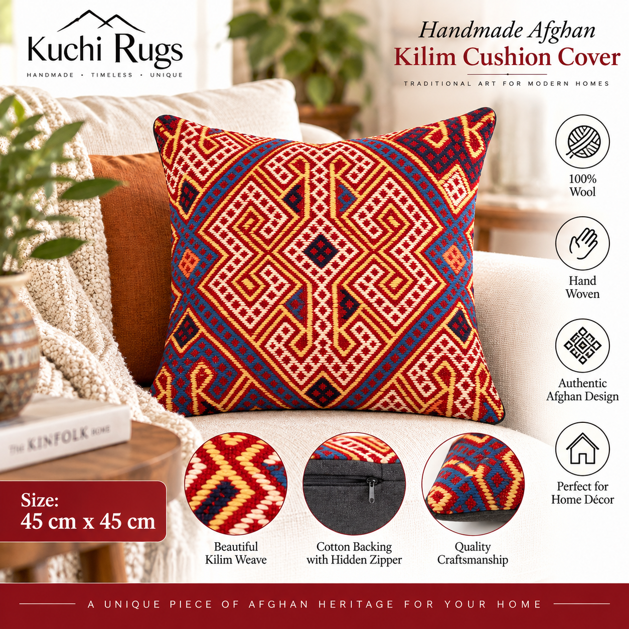Handmade Kuchi Design Cushion Cover 45cm X 45cm AF#122