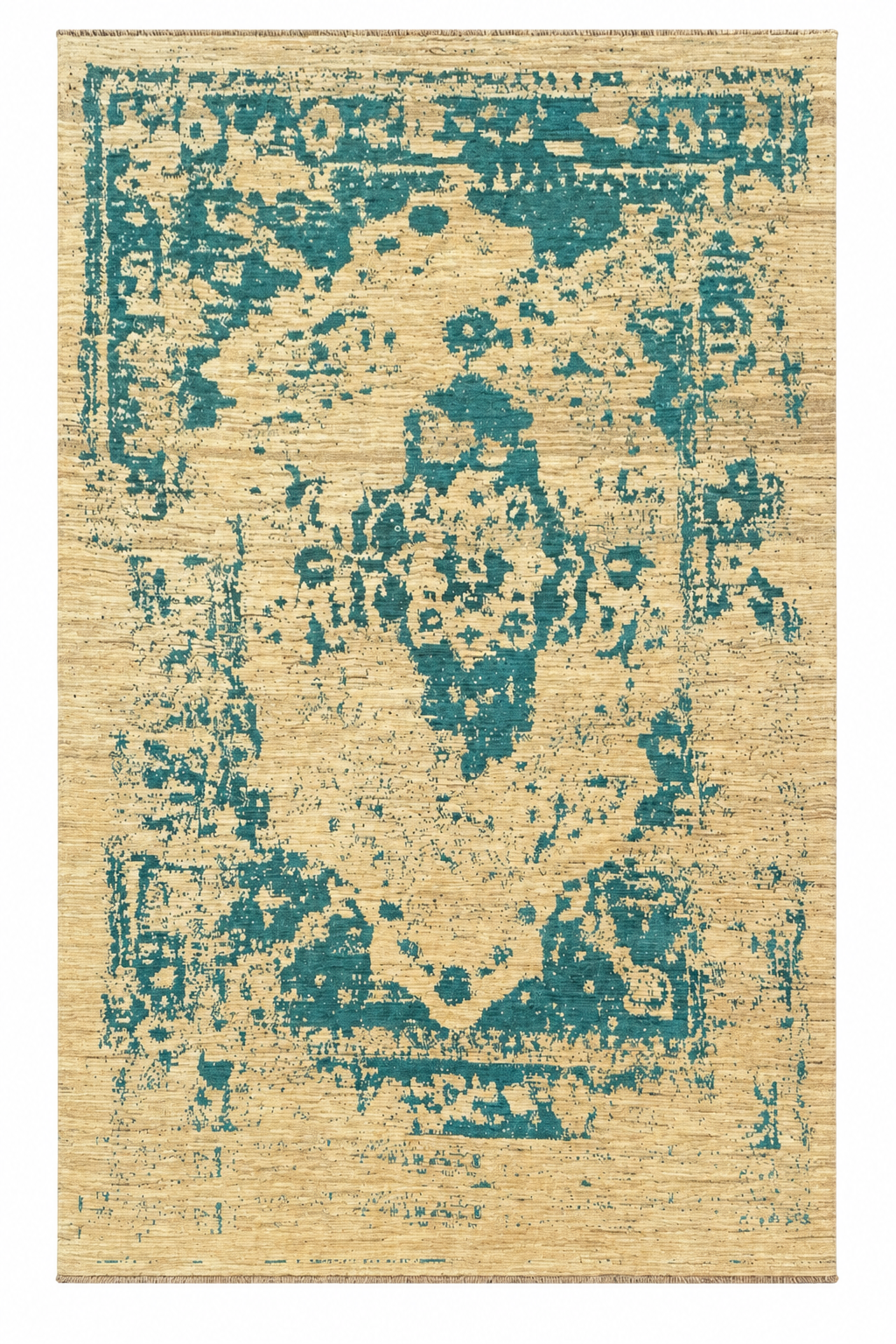 Handmade Ivory & Blue Abstract wool Rug, 293 CM x 200 CM