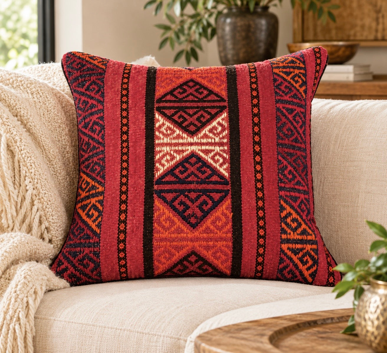 Handmade Traditional Design Afghan Cushion 45 cm x 45 cm  AF#133