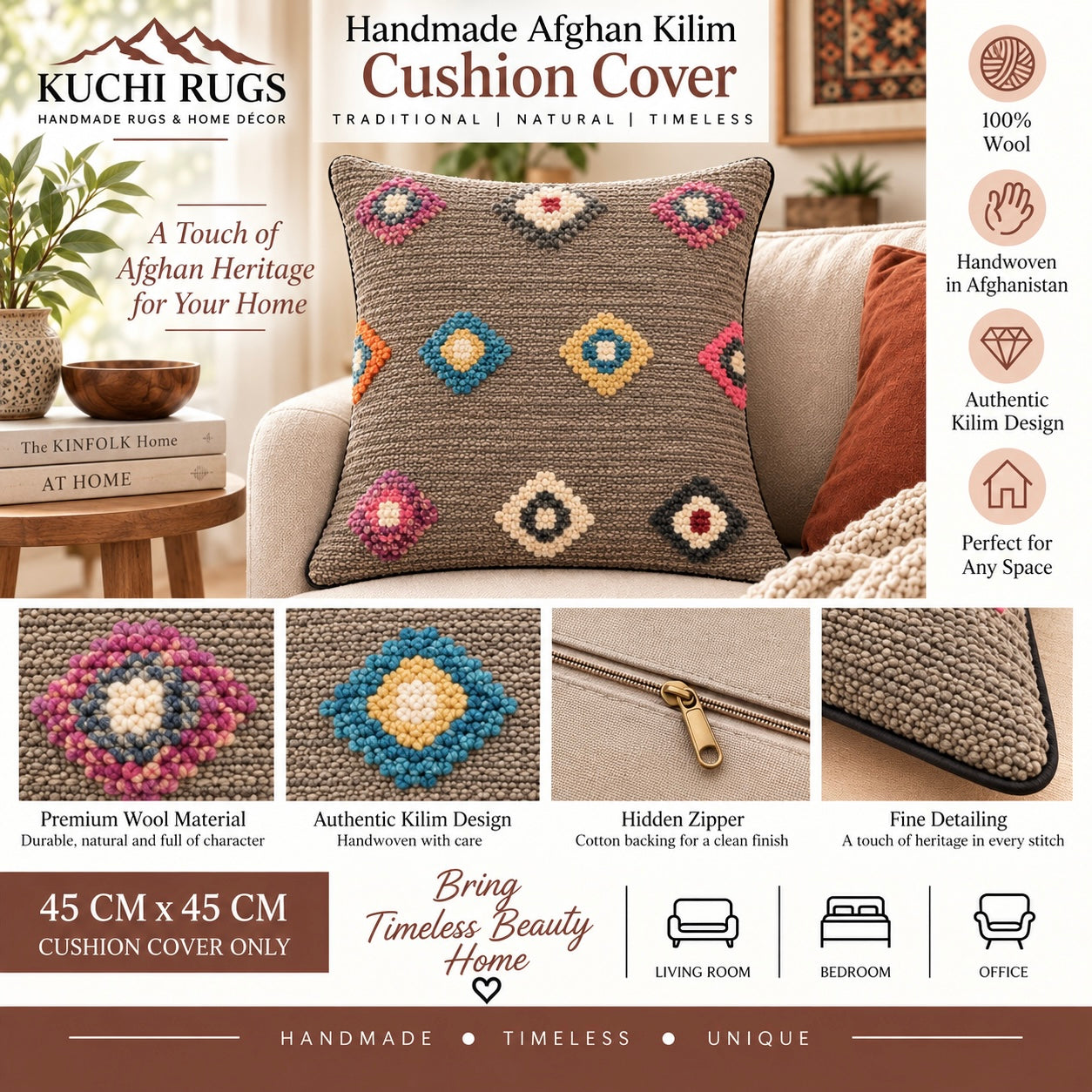 Handmade Modern Design Cushion Cover 45 CM x 45 CM AF#666