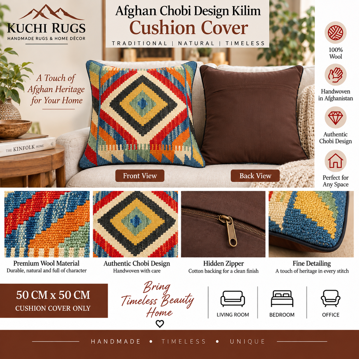 Handmade Chobi Cushion Cover 50 CM X 50 CM  AF#323