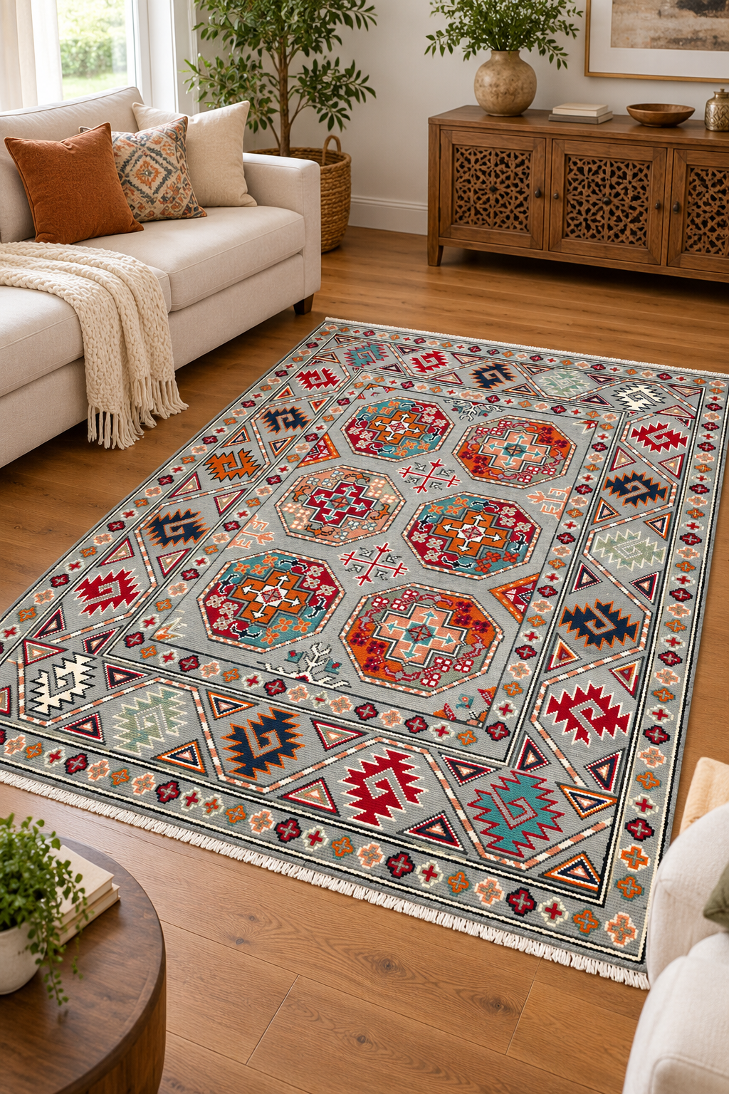 Handmade Afghan Traditional Kazak Wool Rug – 140 CM x 100 CM