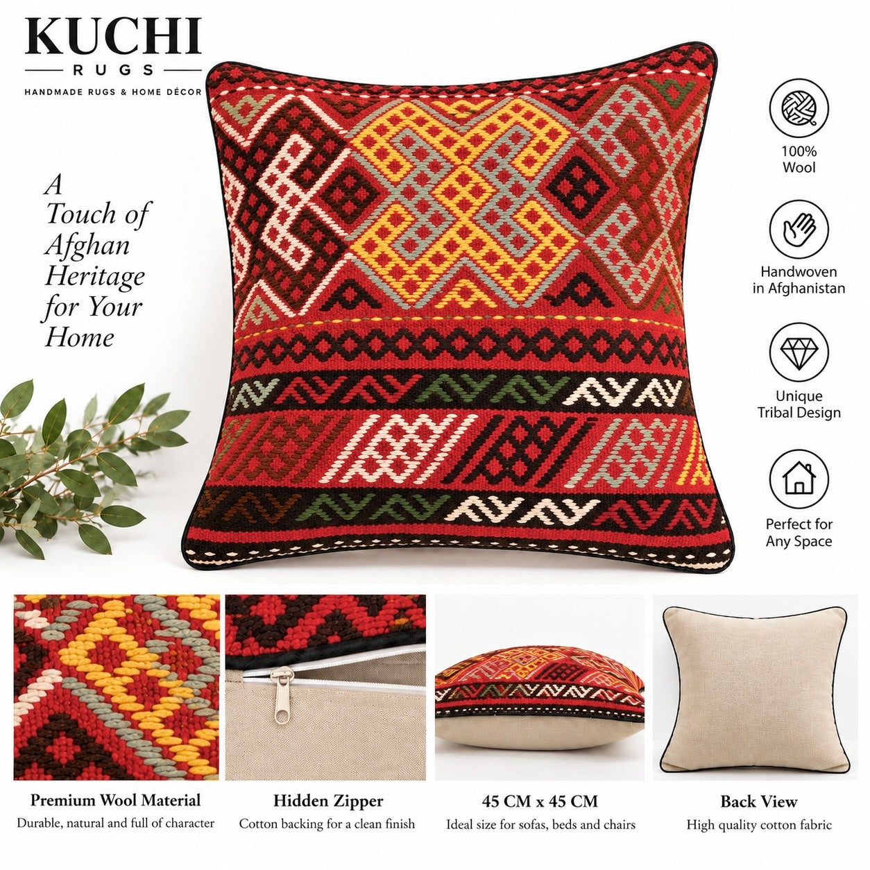 Handmade Kuchi Design Design Cushion 45 cm x 45 cm AF#132