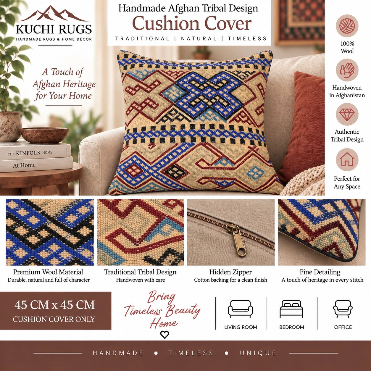 Handmade Kuchi Design Cushion Cover 45 CM X 45 CM AF#473