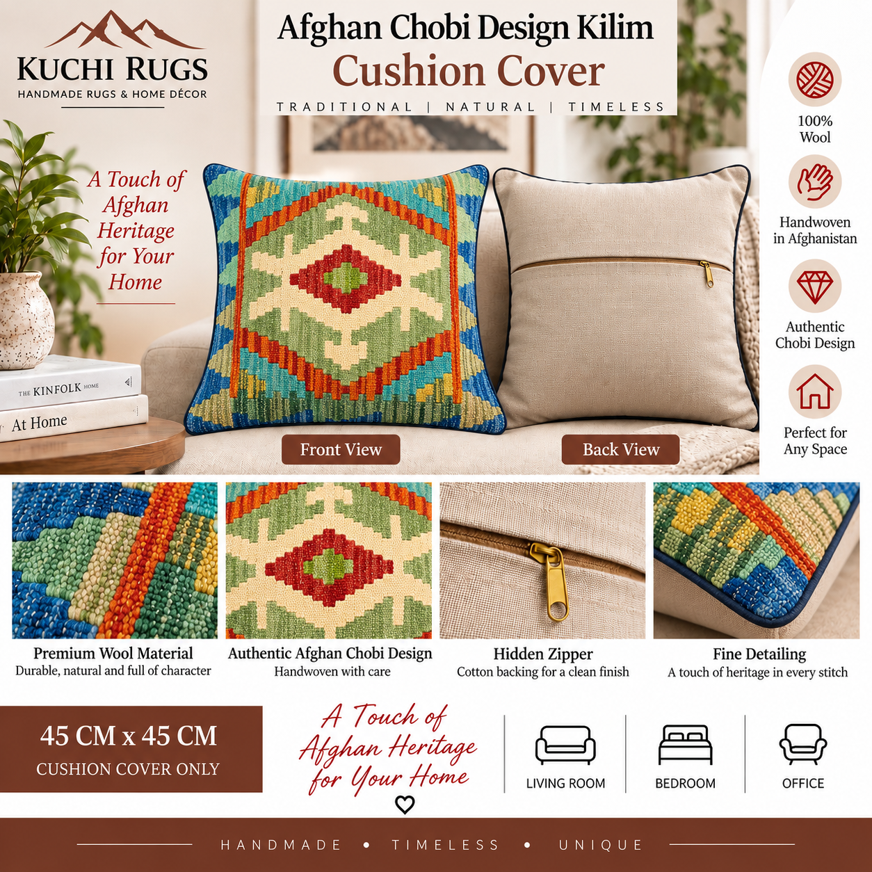 Handmade Chobi Cushion Cover 45 CM X 45 CM  AF# 313