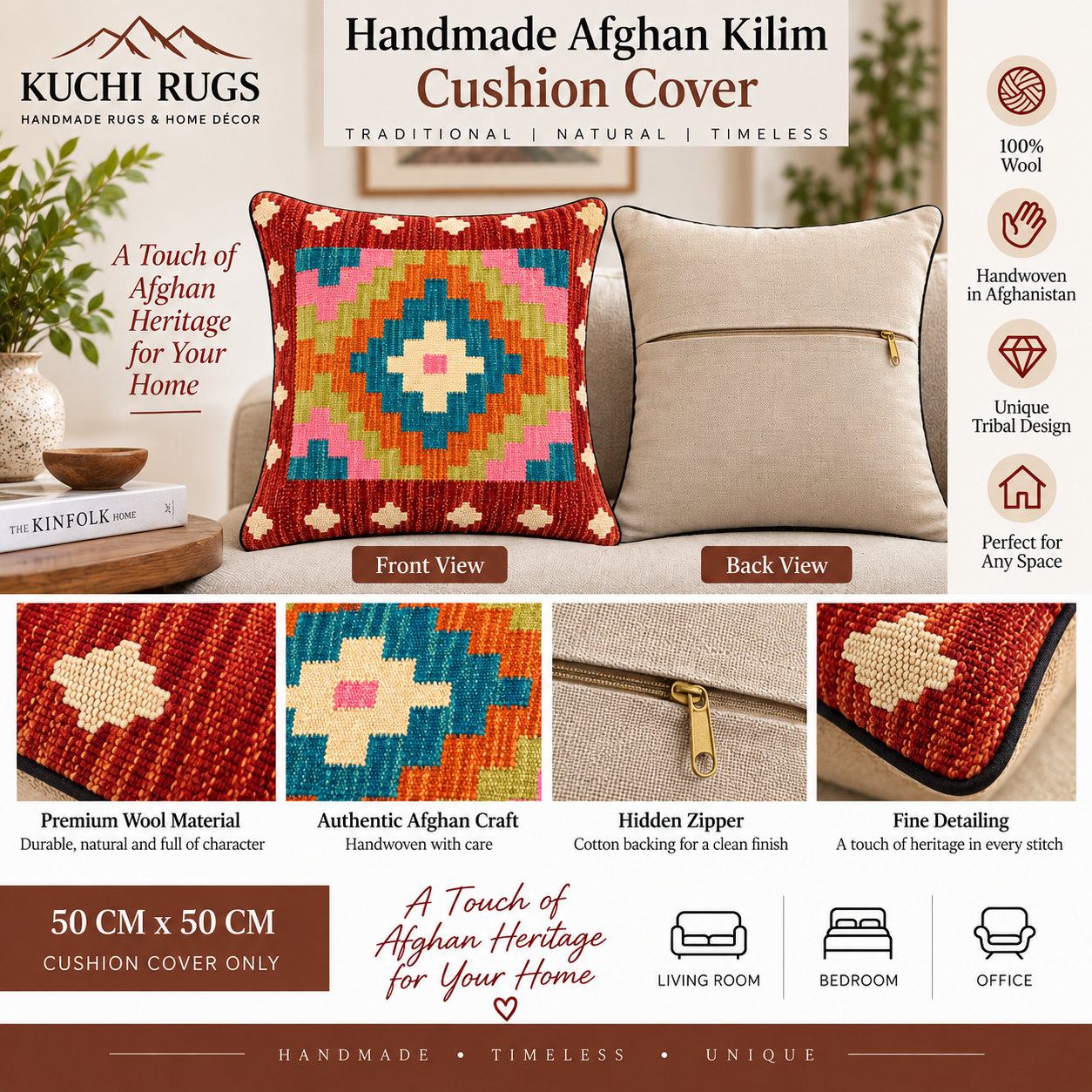 Handmade Chobi Cushion Cover 50 CM X 50 CM  AF# 306