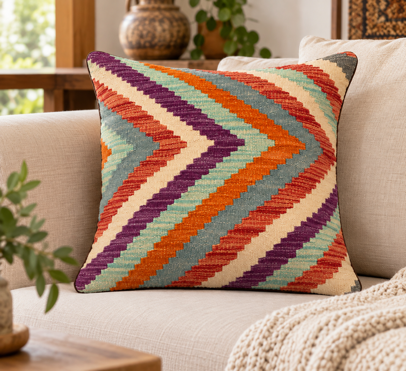 Handmade Chobi Design Kilim Cushion Cover 45 cm X 45 cm AF#126
