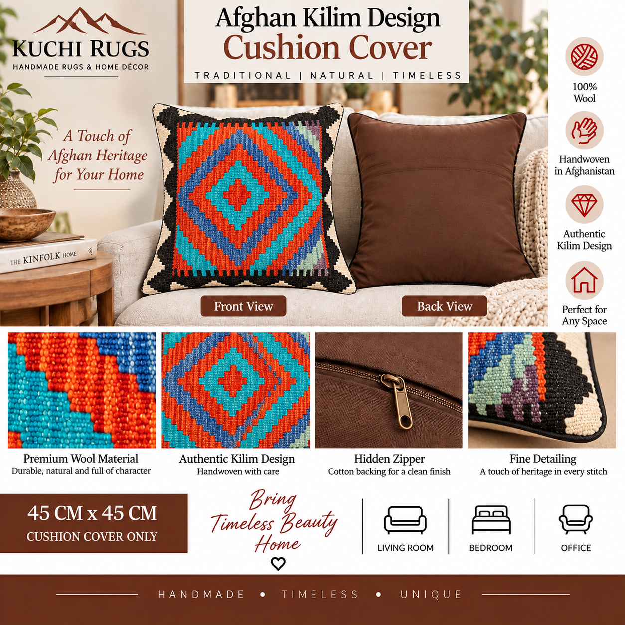 Handmade Chobi Cushion Cover 45 CM X 45 CM  AF# 324