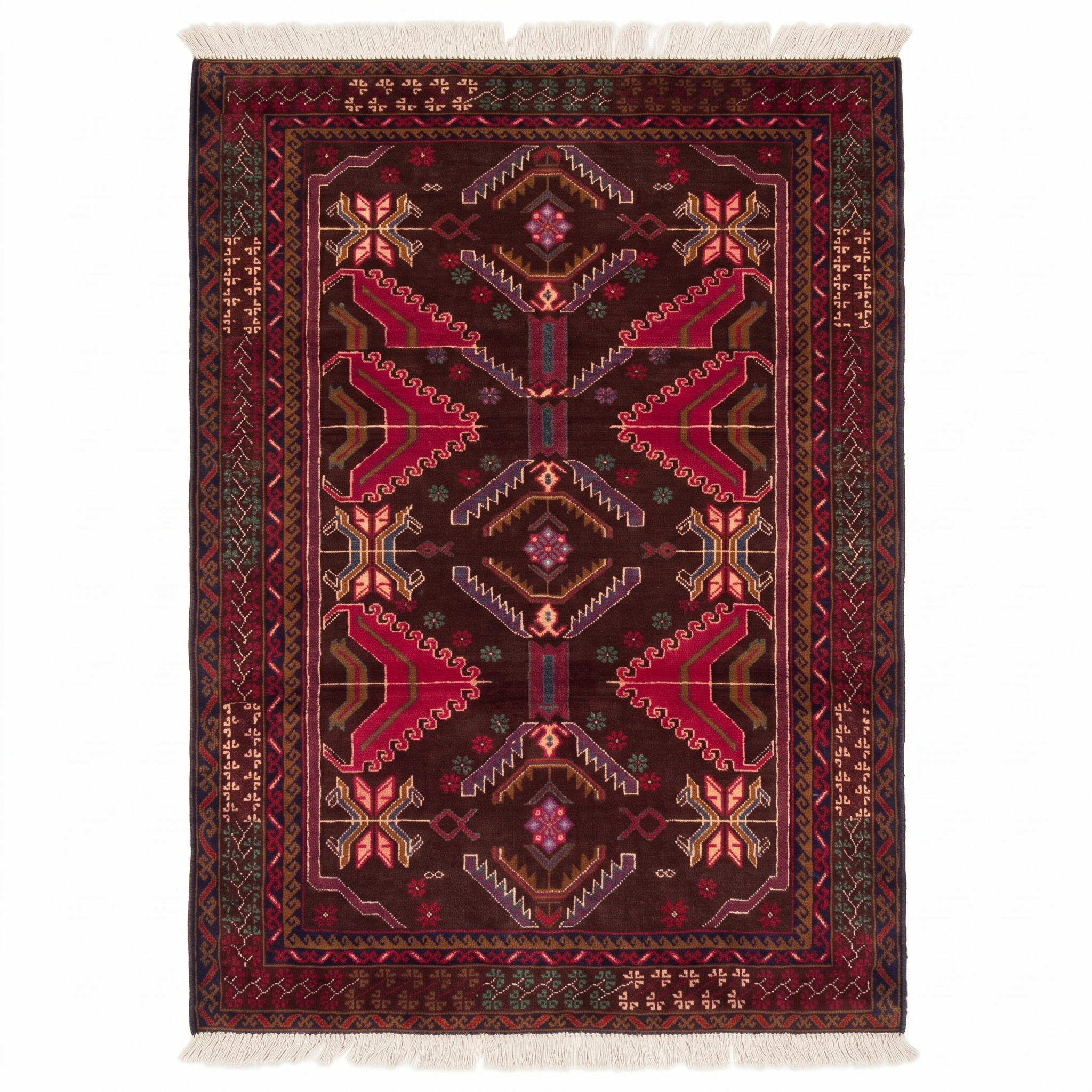 Handmade Afghan Traditional Balochi Rug 205CM x 105CM ES# 1188