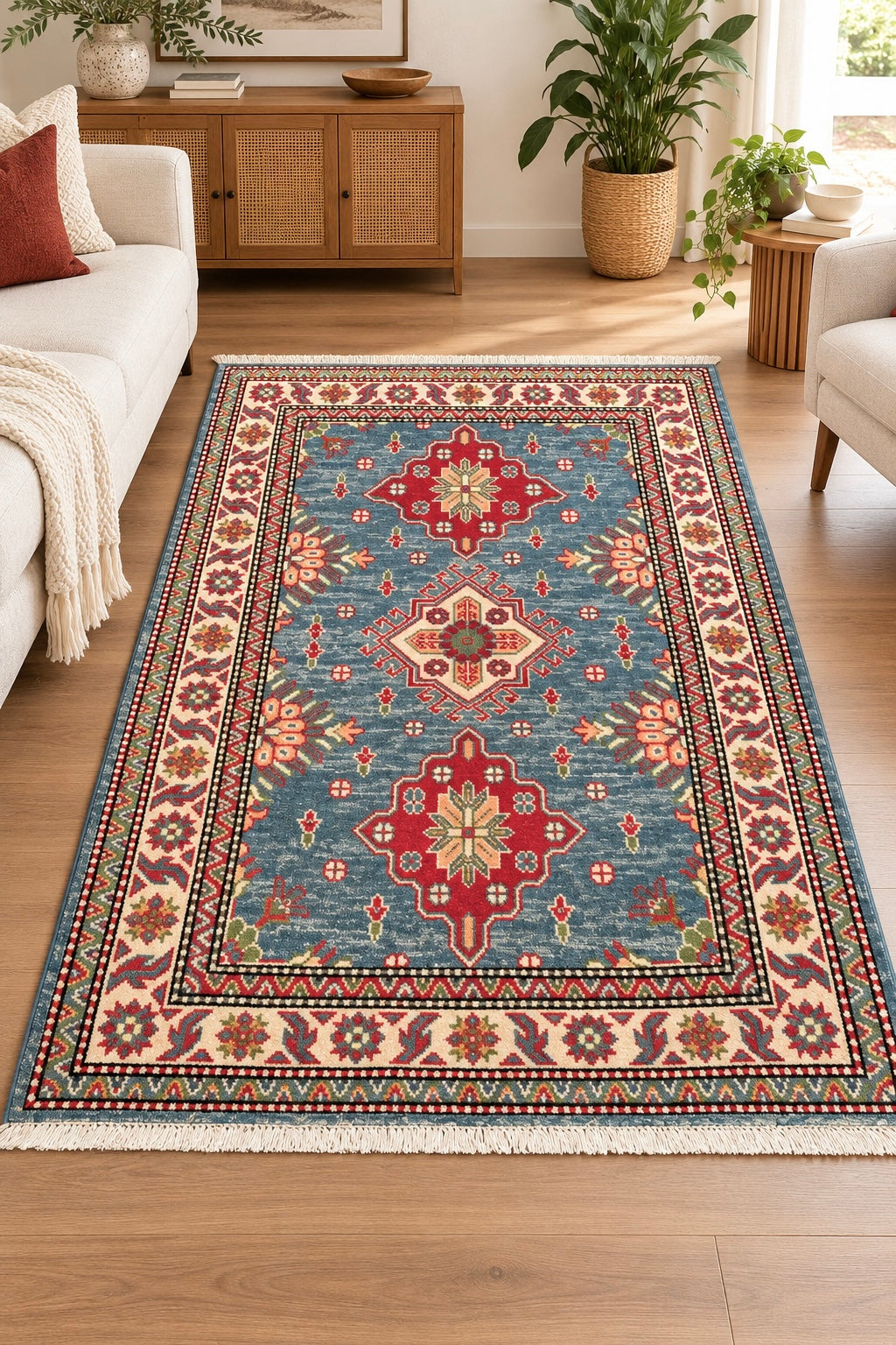 Handmade Afghan Traditional Kazak Wool Rug – 150 CM x 103 CM