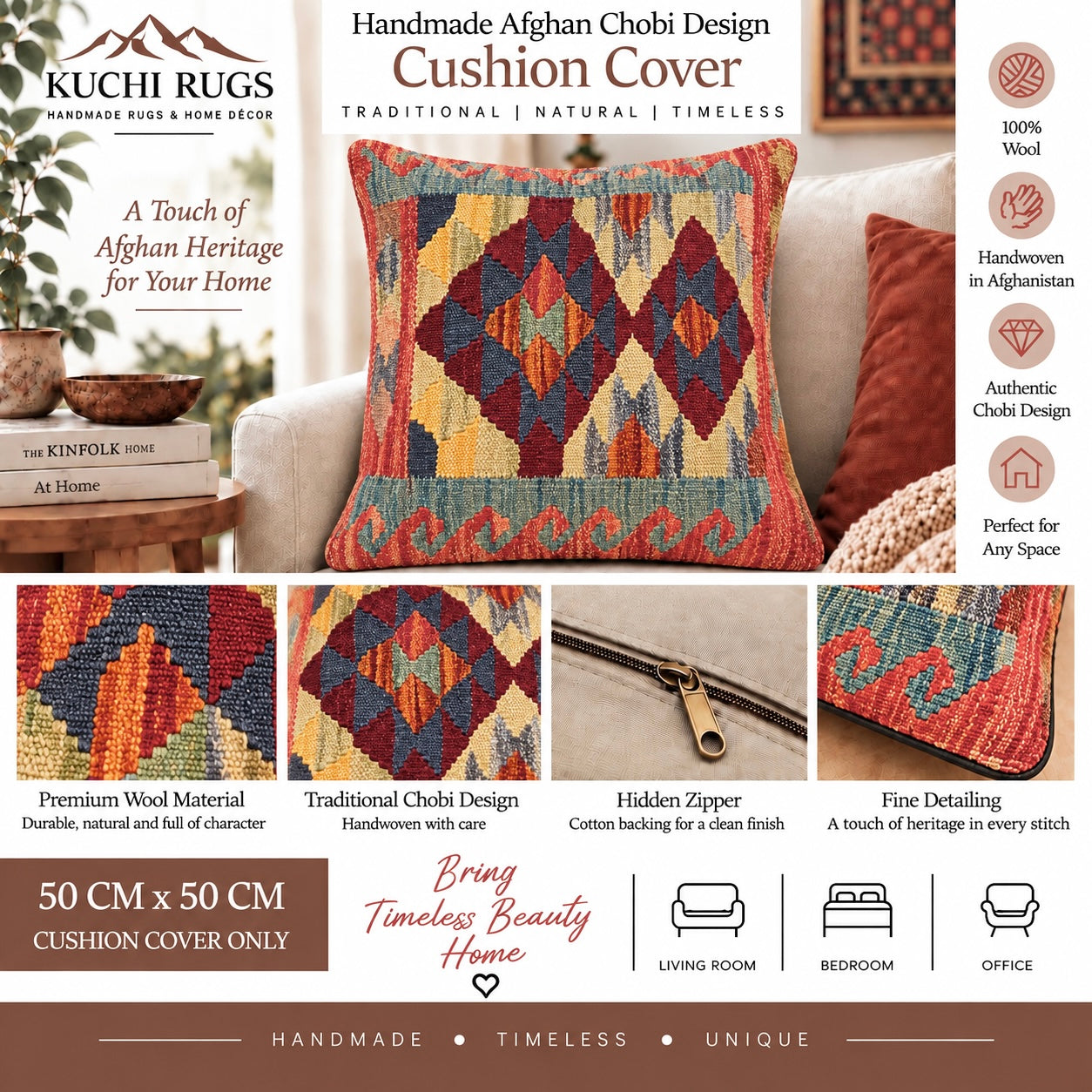 Handmade Chobi Cushion Cover 50 CM X 50 CM  AF#677