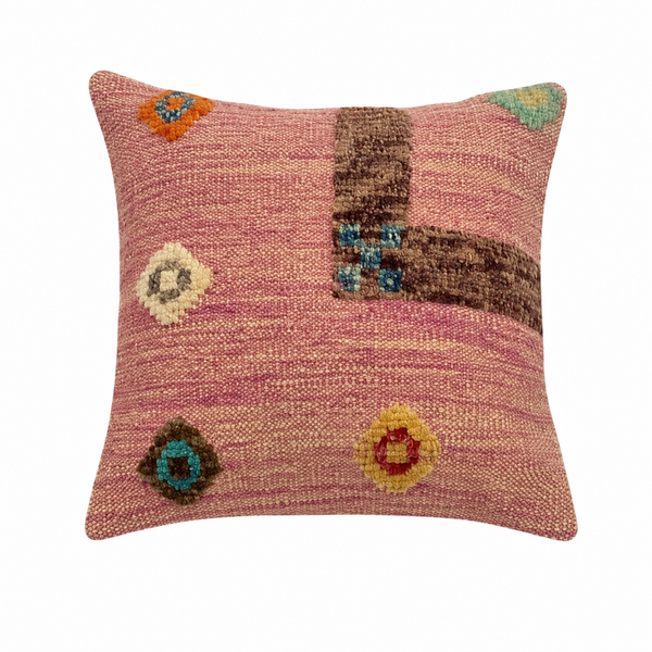 Handmade Pink Modern Kilim Cushion Cover, 45 CM x 45 CM 