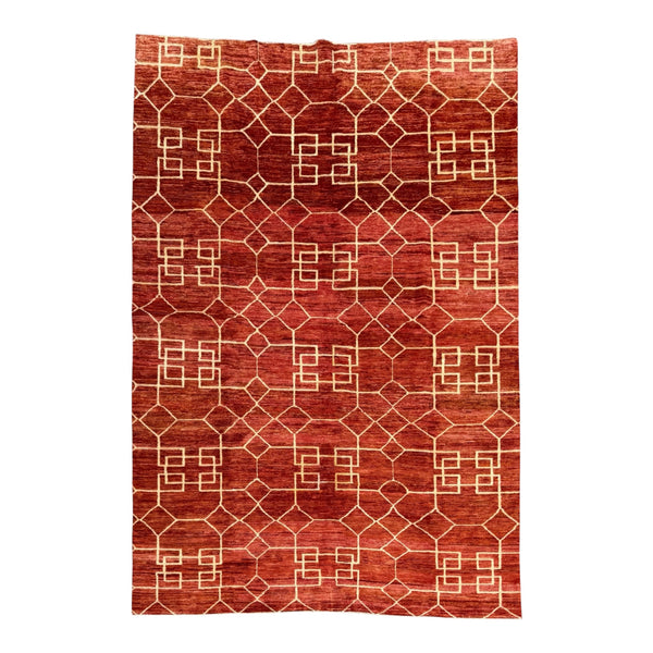 Handmade Rust Red Modern Wool Rug, 285 CM x 205 CM