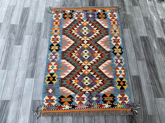 Handmade Afghan Chobi Kilim Rug 127x86 cm KAS#725