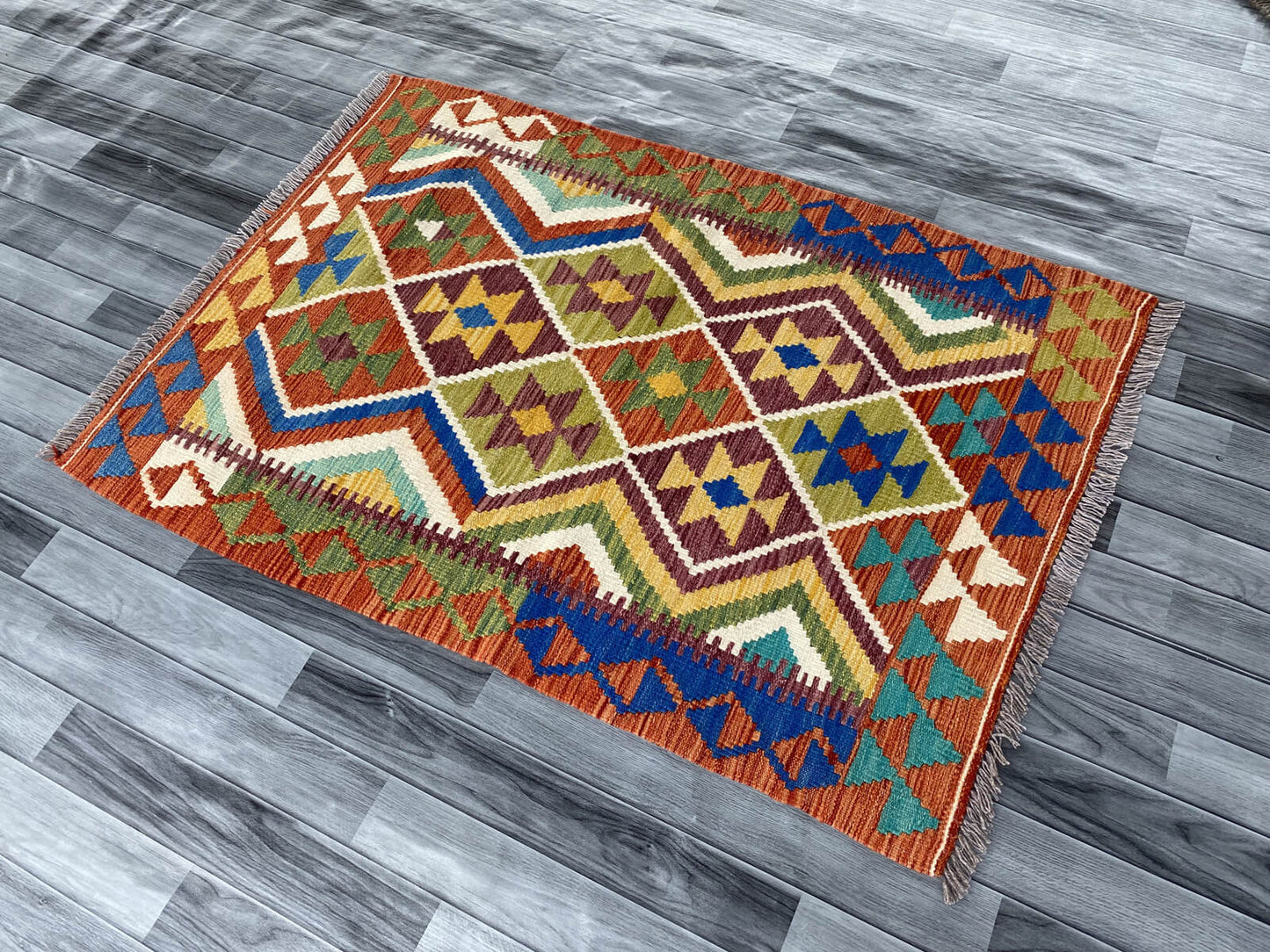 Handmade Afghan Chobi Kilim Rug 145x101 cm KAS#736