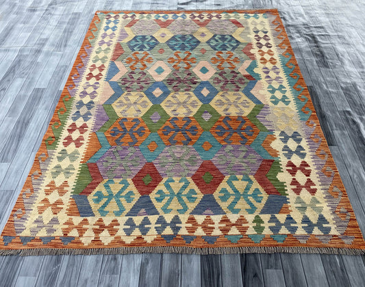 Handmade Afghan Chobi Kilim Rug 241x187 cm KAS#741