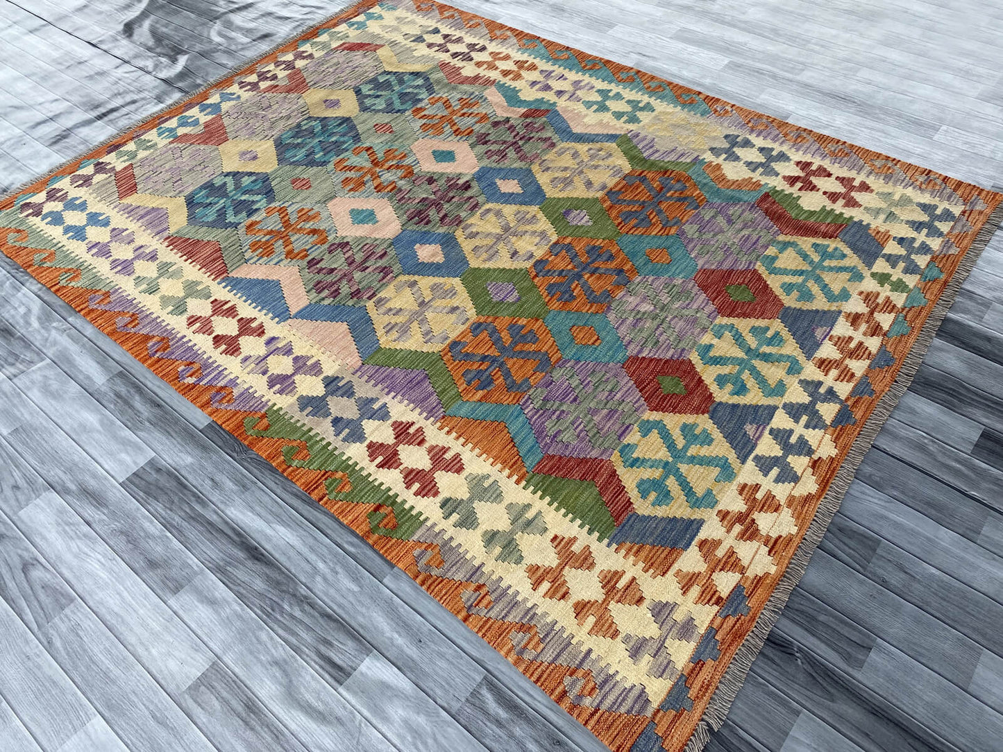 Handmade Afghan Chobi Kilim Rug 241x187 cm KAS#741