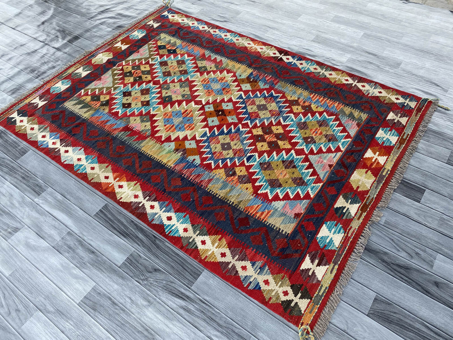 Handmade Afghan Chobi Kilim Rug 206x147 cm KAS#743