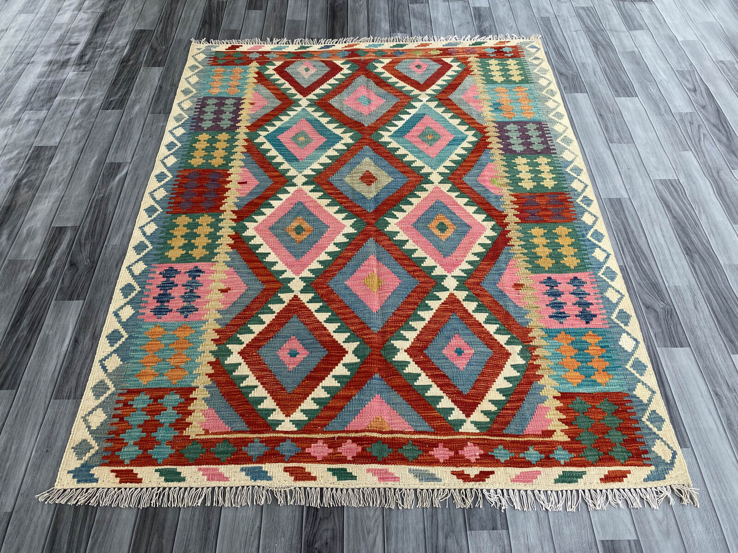 Handmade Afghan Chobi Kilim Rug 195x155 cm KAS#747