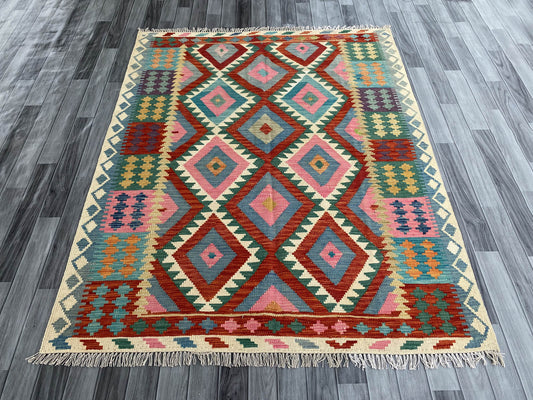 Handmade Afghan Chobi Kilim Rug 195x155 cm KAS#747