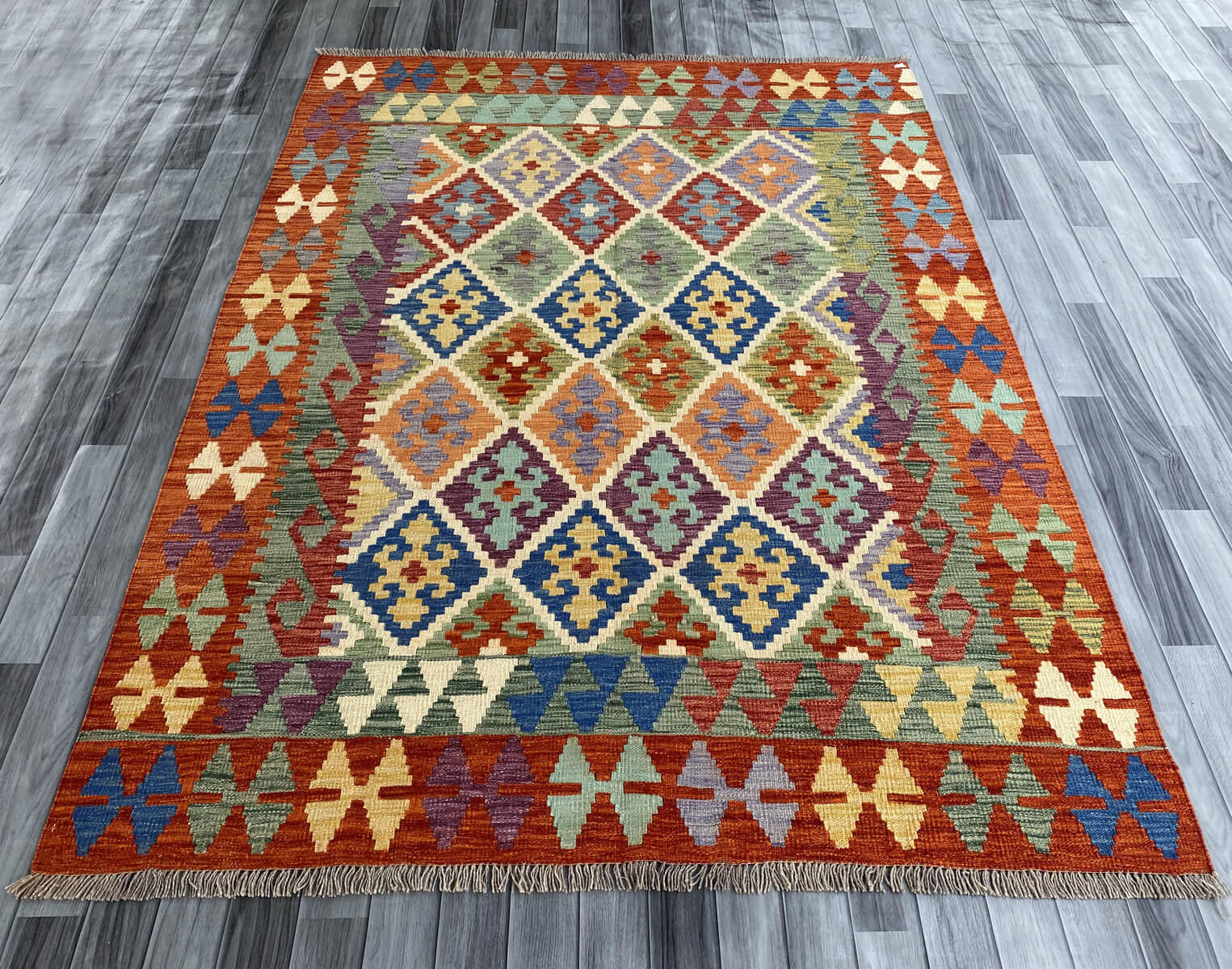 Handmade Afghan Chobi Kilim Rug 231x173 cm KAS#748