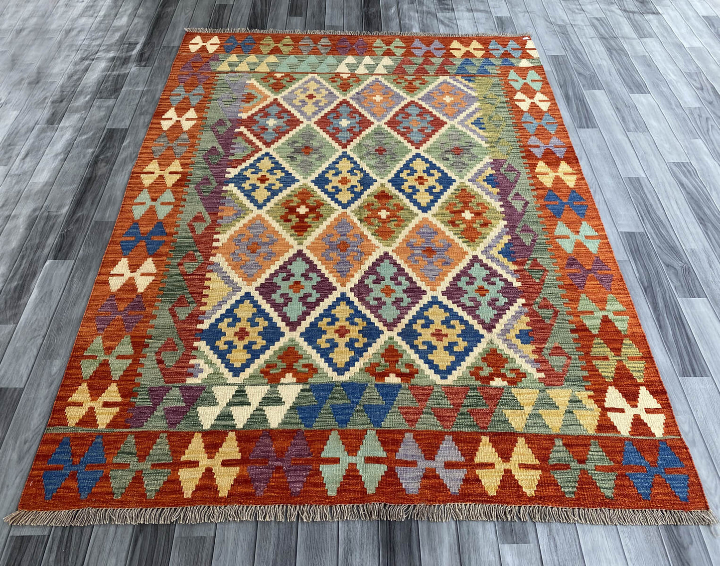 Handmade Afghan Chobi Kilim Rug 231x173 cm KAS#748