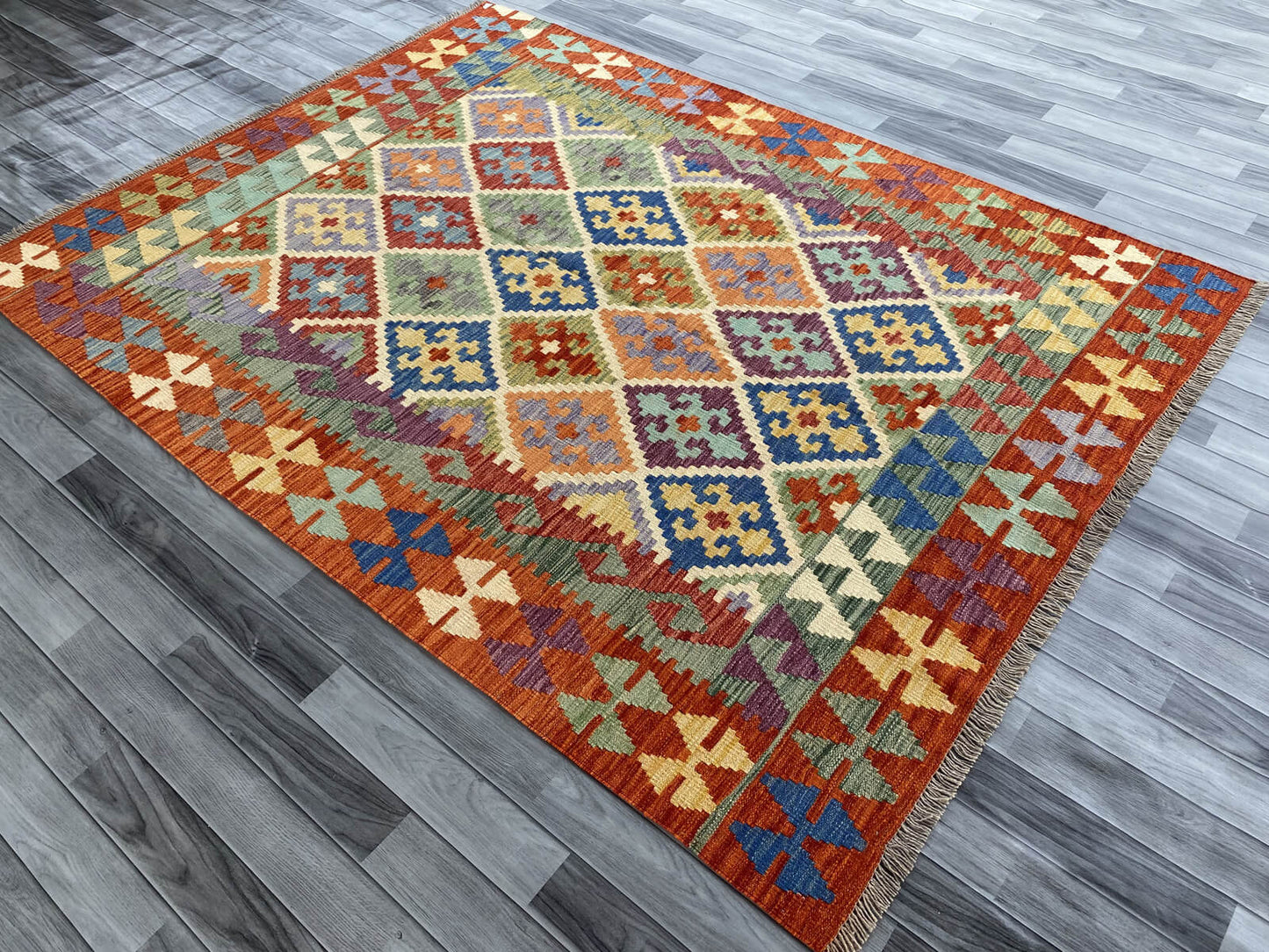 Handmade Afghan Chobi Kilim Rug 231x173 cm KAS#748