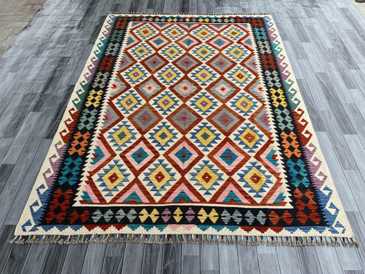 Handmade Afghan Chobi Kilim Rug 237x180 cm KAS#751