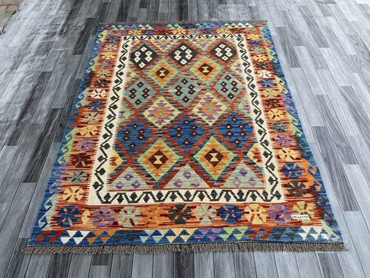 Handmade Afghan Chobi Kilim Rug 202x154 cm KAS#754