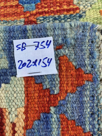 Handmade Afghan Chobi Kilim Rug 202x154 cm KAS#754