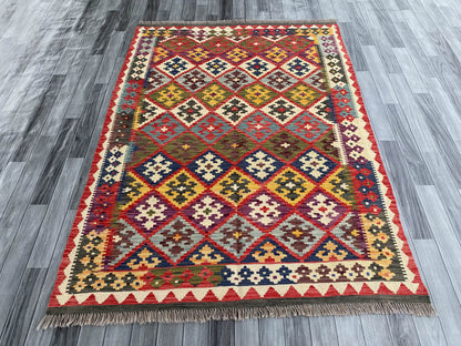 Handmade Afghan Chobi Kilim Rug 209x150 cm KAS#755